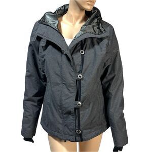 Columbia Jacket Women’s L Large Gray Hooded Insulated Zip & Button Coat Outdoor